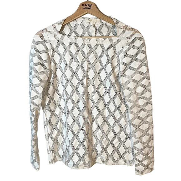 Maje White Lamour Diamond Lace Boatneck Sheer Blouse Size 1 / Small - Picture 2 of 12
